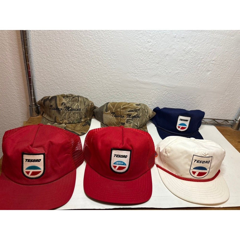 Vintage Tesoro Petroleum Gas Oil & Marine Trucker Hat Lot Snapback Cap Gas Stati